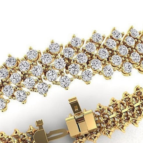 14K Yellow Gold with Diamond Eternity Three Row Tennis Bracelet